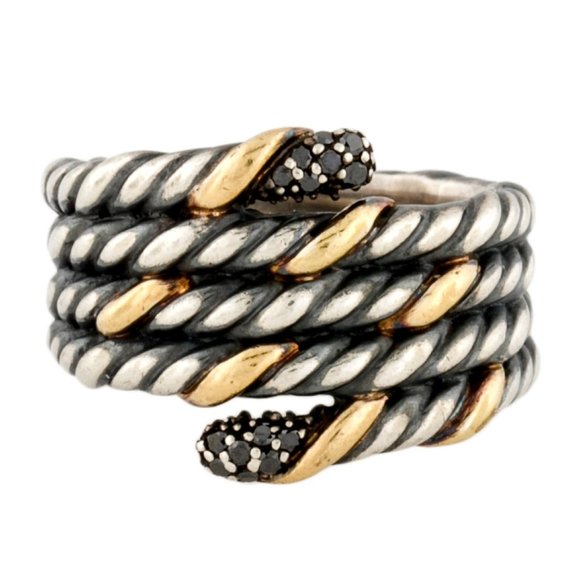DAVID YURMAN 18K YELLOW GOLD & STERLING SILVER DIAMOND TWO-TONE CABLE BAND RING - Picture 1 of 8